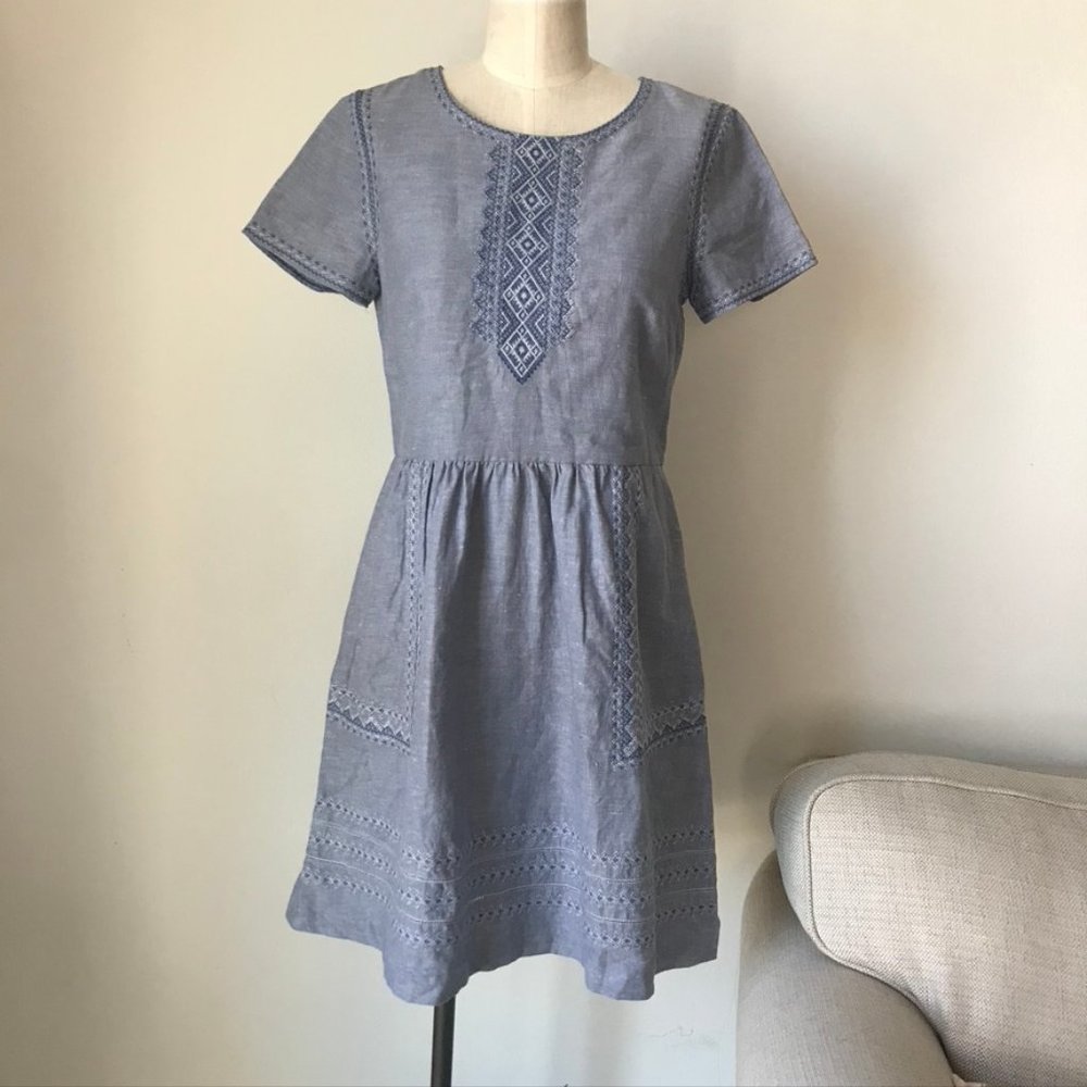 Madewell Embroidered Cotton Linen Midi Dress